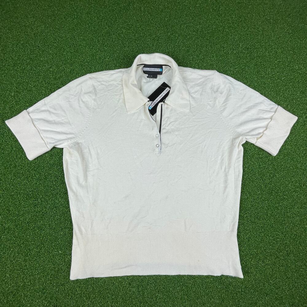 Requirements White Cuffed Short Sleeve Wide Ribbed Hem Polo Shirt Sz XL New